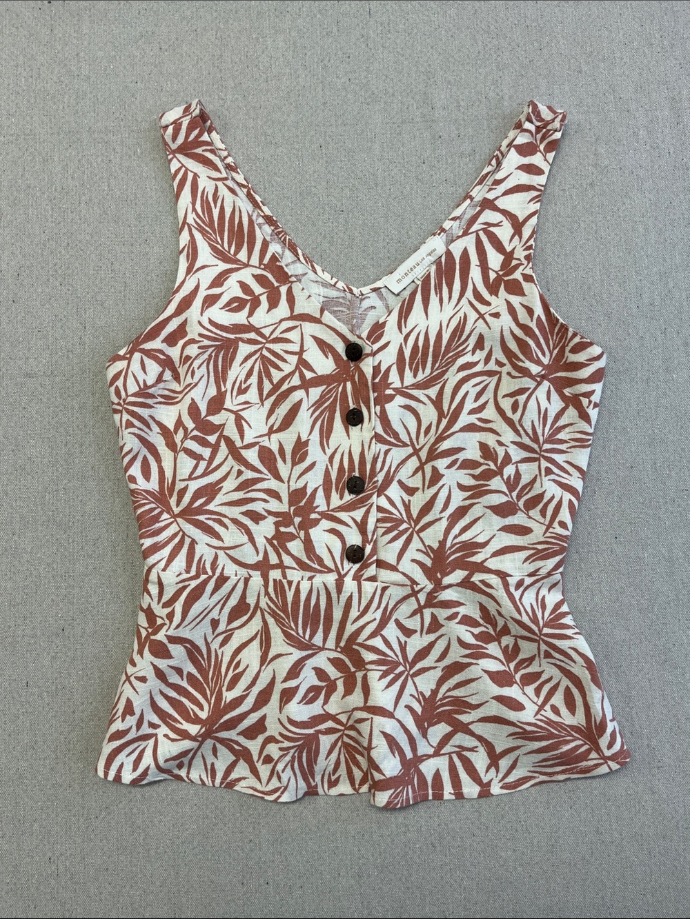 Monteau Los Angeles Tropical Print Peplum Tank Top Small
